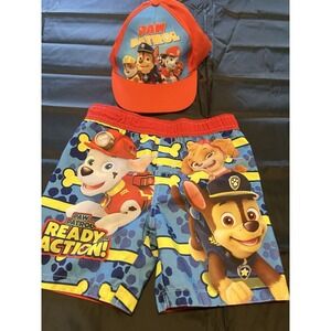 Paw Patrol Toddler Boy Swimming Trunks Shorts Bathing Suit 2T Hat Combo / Chase
